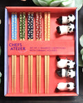 Set of 5 natural bamboo chopsticks with ceramic panda chopstick holders
