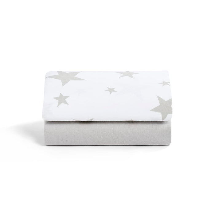Snuz US Fitted Sheets Bassinet 2 Pack Fitted Sheets - Gray Star Snüz Grey Star Crib Sheets | Twin Pack Sheets