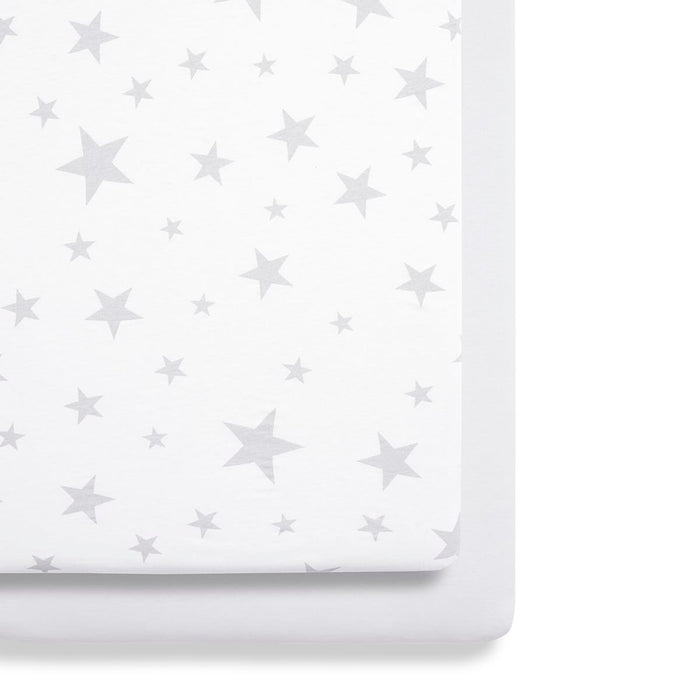 Snuz US Fitted Sheets Bassinet 2 Pack Fitted Sheets - Gray Star Snüz Grey Star Crib Sheets | Twin Pack Sheets