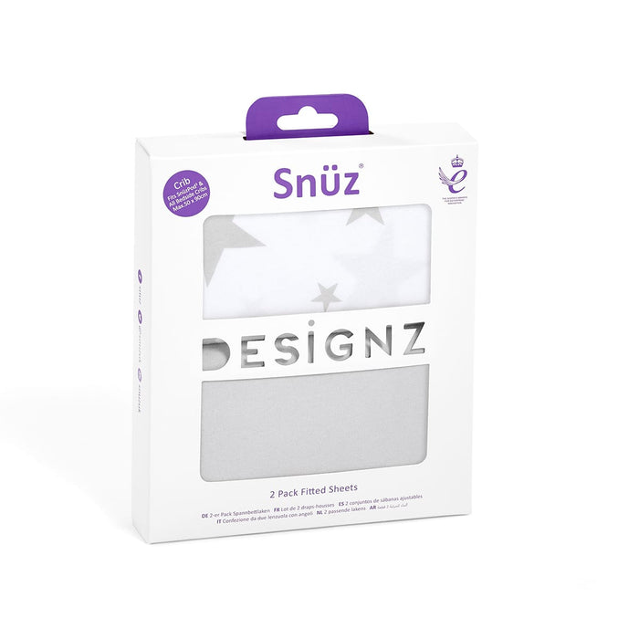 Snuz US Fitted Sheets Bassinet 2 Pack Fitted Sheets - Gray Star Snüz Grey Star Crib Sheets | Twin Pack Sheets