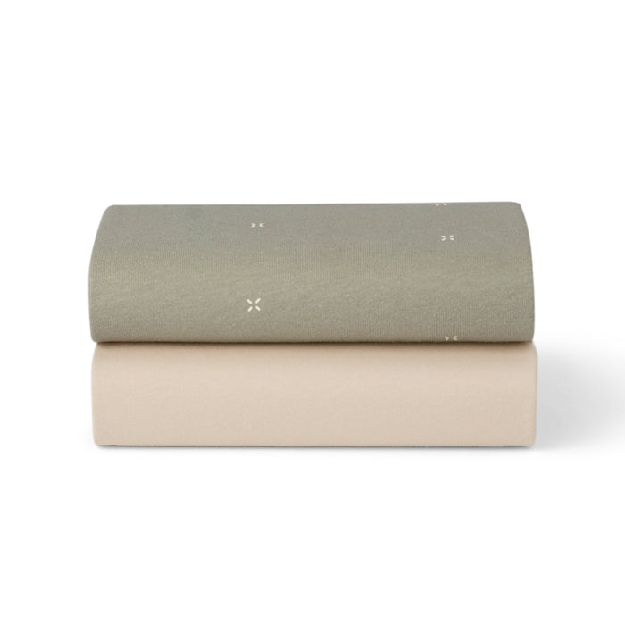Snuz US Fitted Sheets Bassinet 2 Pack Fitted Sheets - Sage Cross Bassinet 2 Pack Fitted Sheets - Sage Cross