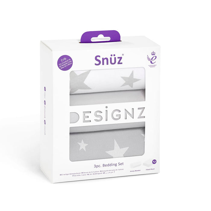 Snuz US Bedding Set Bassinet 3 Pack Fitted Sheets - Gray Star Crib Bedding With Stars | Snüz Bassinet Bedding Set 3 pc