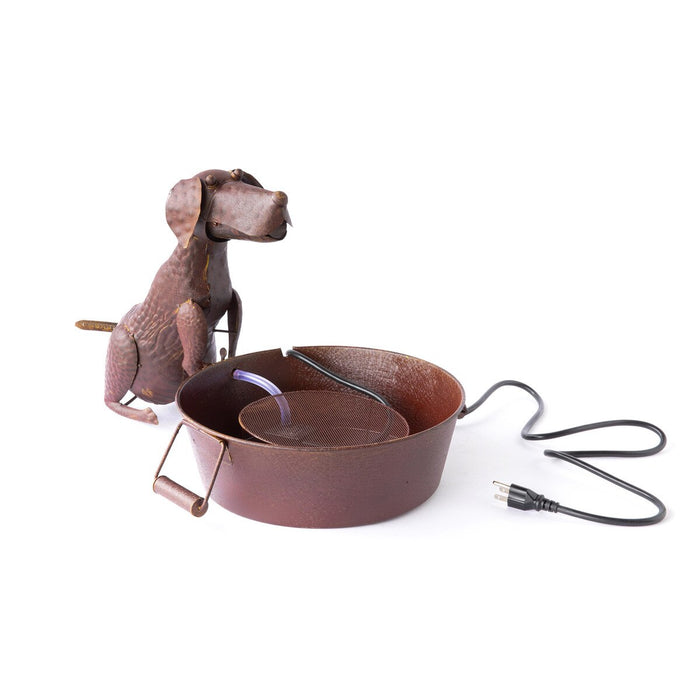 Best friend dog fountain close-up showing handcrafted folk art dog detail and aged rusted metal finish at GoodStuff Co