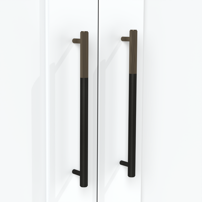 Black Brass Linear Cabinet Handle with Tip in Antique – installed view