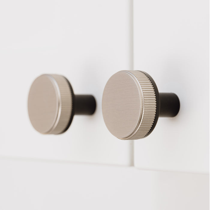 Black Brass Linear Door Knobs with Tip In Silver – product view 2