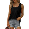 Black Pleated Square Neck Tank Top