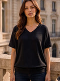 Black Ribbed Ruched Top