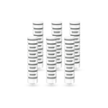 Set of white cylindrical filters with black stripes on a white background