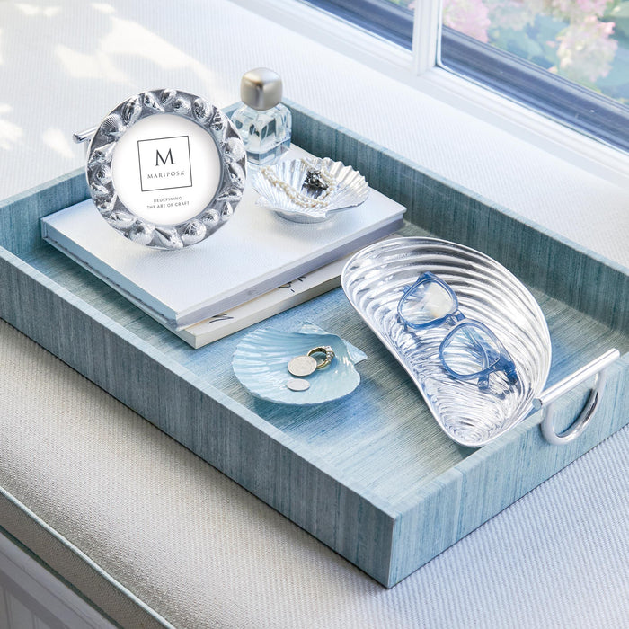 Capri Faux Grasscloth Tray With Metal Handles