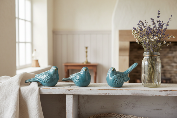 Ceramic Blue Bird Figurines Lifestyle Photo