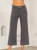 Charcoal Relaxed Fit Wide Leg Cropped Pants