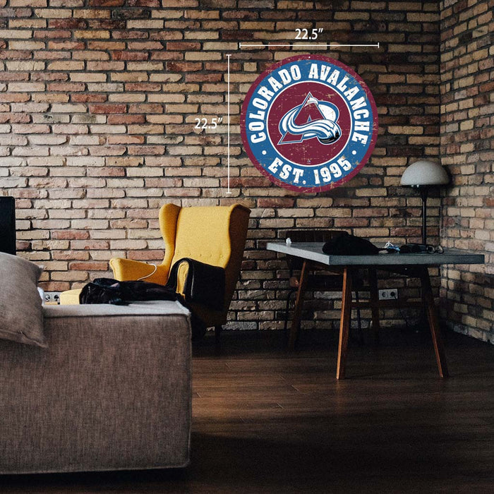 Colorado Avalanche Sign - 22" Round Distressed Logo