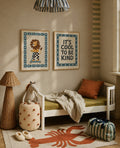 Cool to Be Kind two poster set styled in a children's bedroom