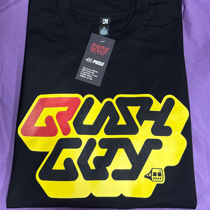 CrushCity + Puzle ‘EMU Farewell’ Collab Tshirt. Limited Edition of 150. Celebrating 15 years of Crush City- Black