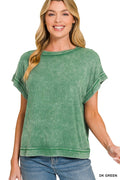 Dark Green Ribbed Acid Washed Top - Posh West Boutique