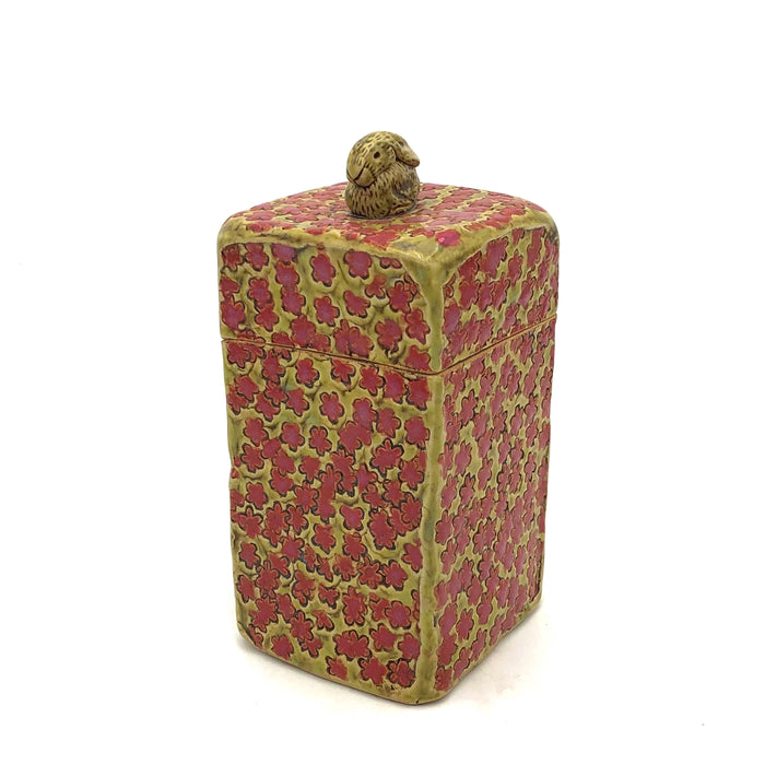 Deborah Gendel - Stoneware Ceramic Box Vase - Rabbit (Pink Flowers)
