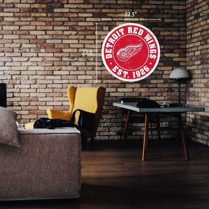 Detroit Red Wings Sign - 22" Round Distressed Logo