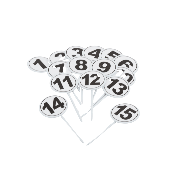 Numbered 1 to 15 Metal Distance Marker Pegs Lollipop style