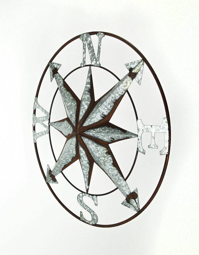 Distressed Galvanized Compass Wall Sculpture