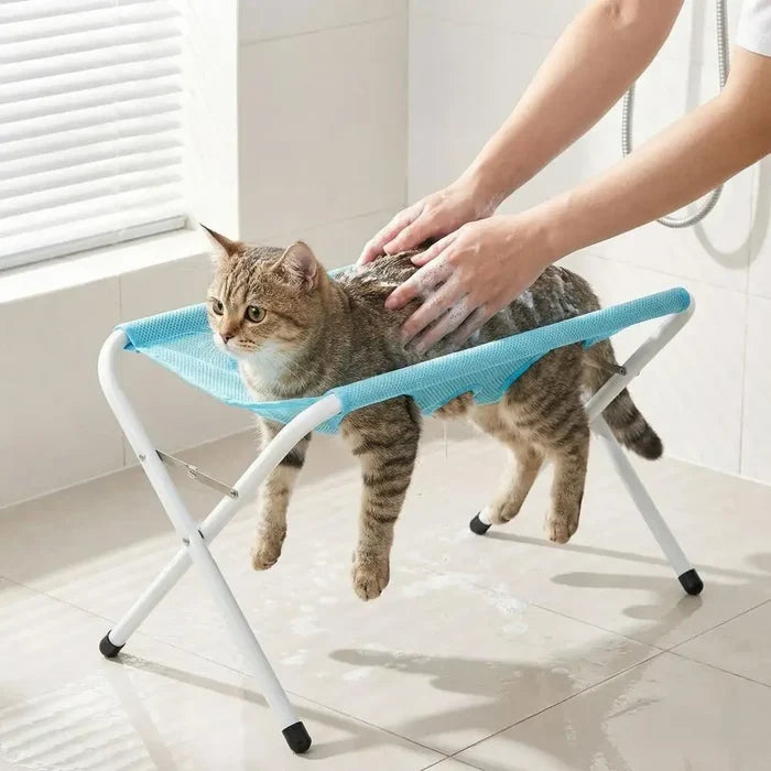 Dog Grooming Hammock with Foldable Table Stand – Pet Bathing & Trimming Station