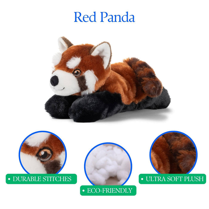 Lifestyle photo of Earth Keeperz red panda plush displayed in a natural outdoor setting among green foliage