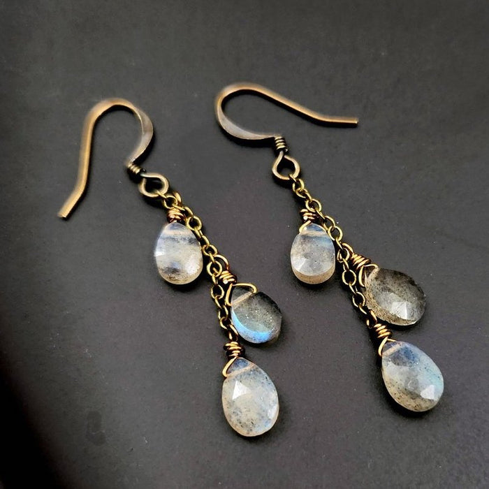 Edgy Petal - Earrings - Dainty Cluster (Labradorite) #L-117