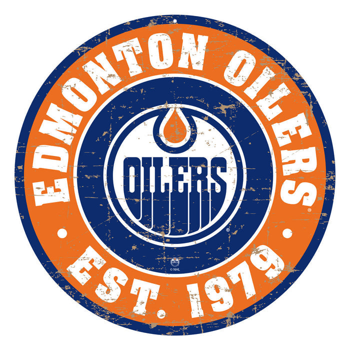 Edmonton Oilers Sign - 22" Round Distressed Logo