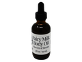 2 oz brown dropper bottle with white label that reads: Fairy Milk Body Oil. Flowers & Berries.
