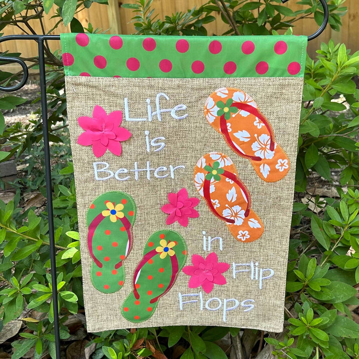 Flip Flop Floral Burlap 2-Sided Garden Flag - Posh West Boutique