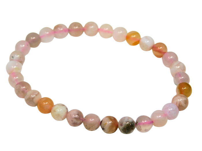 Beaded bracelet with flower agate beads on a white background