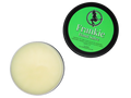 opened container of frankie hand salve exposing white salve inside 2 oz black tin with green label that reads: Frankie Hand Salve and has ingredients listed below