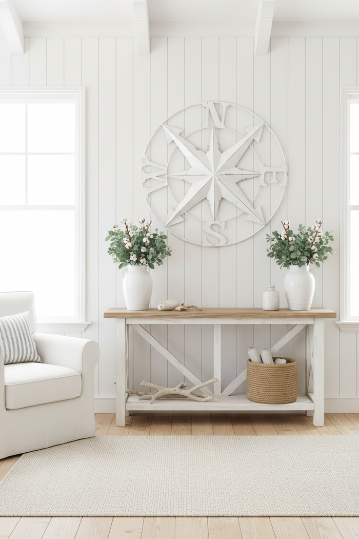 Distressed White Compass - Coastal Indoor