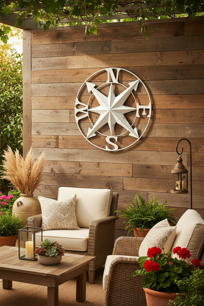 Distressed White Compass - Outdoor Patio