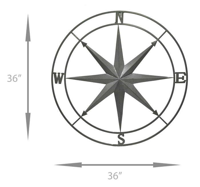 Galvanized Compass Wall Sculpture: Metal