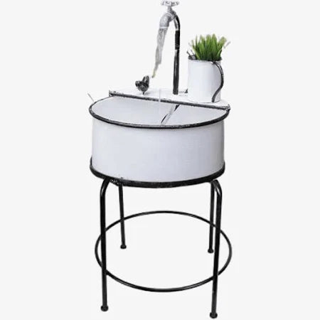 Garden sink fountain side view showing sectional design for easy seasonal storage and weather-resistant outdoor construction at GoodStuff Co