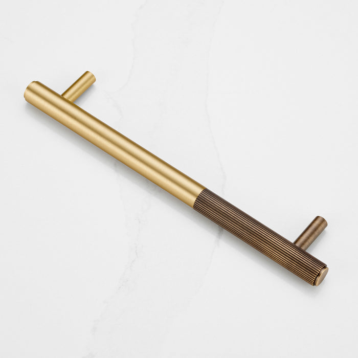 Gold Brass Linear Cabinet Handle with Tip in Antique – product view 2
