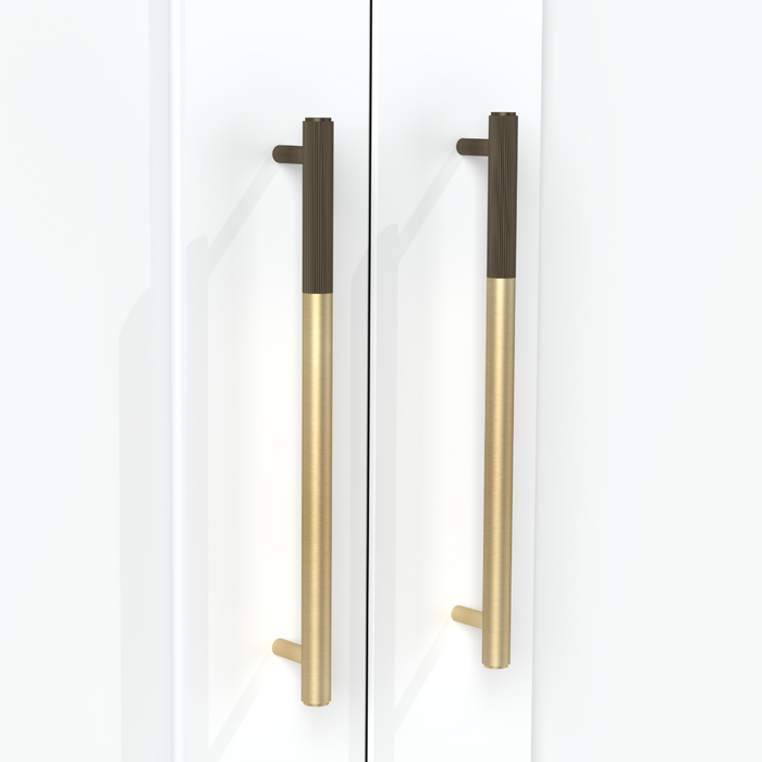 Gold Brass Linear Cabinet Handle with Tip in Antique – installed view