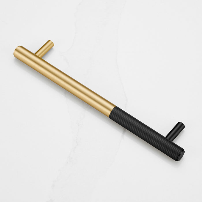 Gold Brass Linear Cabinet Handle with Tip in Black – product view 2
