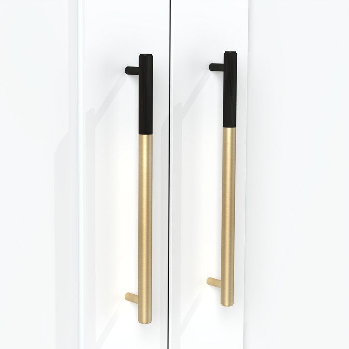 Gold Brass Linear Cabinet Handle with Tip in Black – installed view