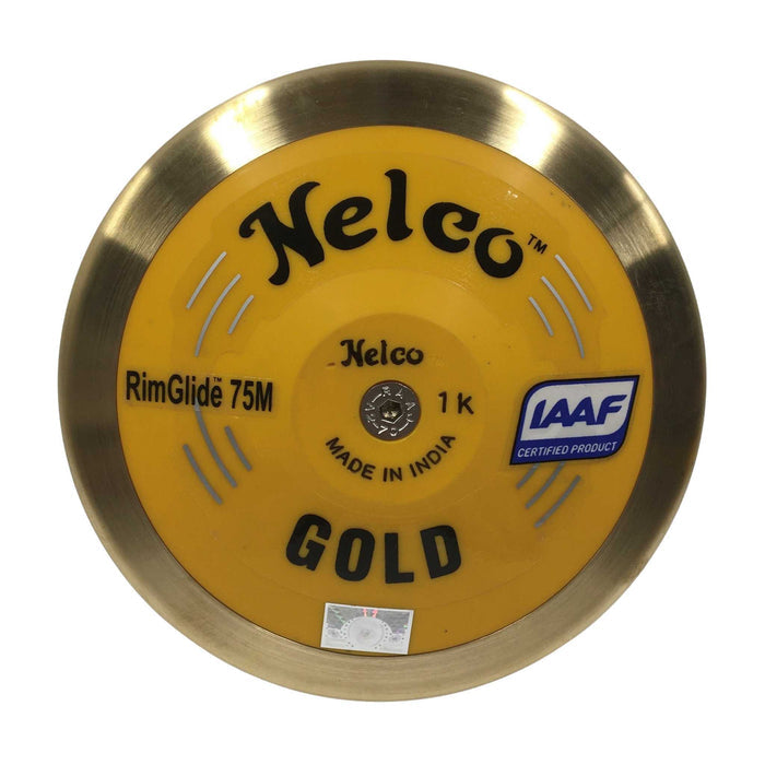 Nelco Gold RimGlide 75m Discus | Yellow plates, Gold rim