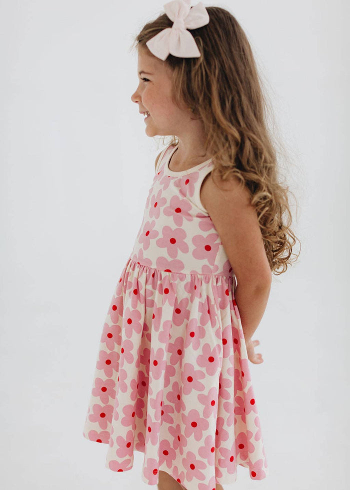 Good Apple Kids - Sleeveless Twirl Dress - Pink Daisies-Good Apples Kids-treehaus