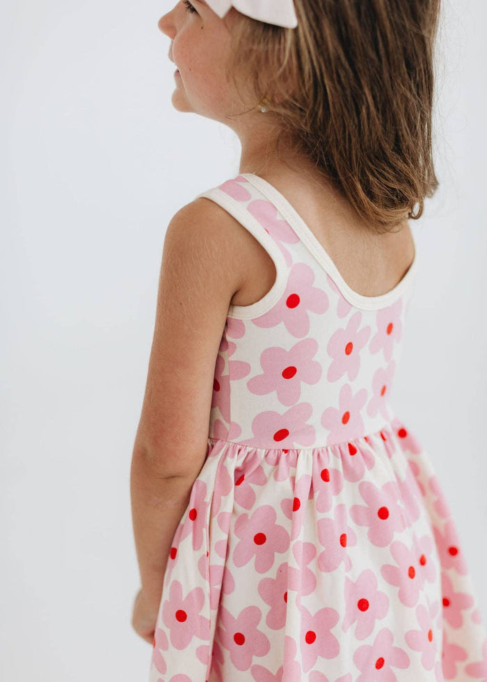 Good Apple Kids - Sleeveless Twirl Dress - Pink Daisies-Good Apples Kids-treehaus