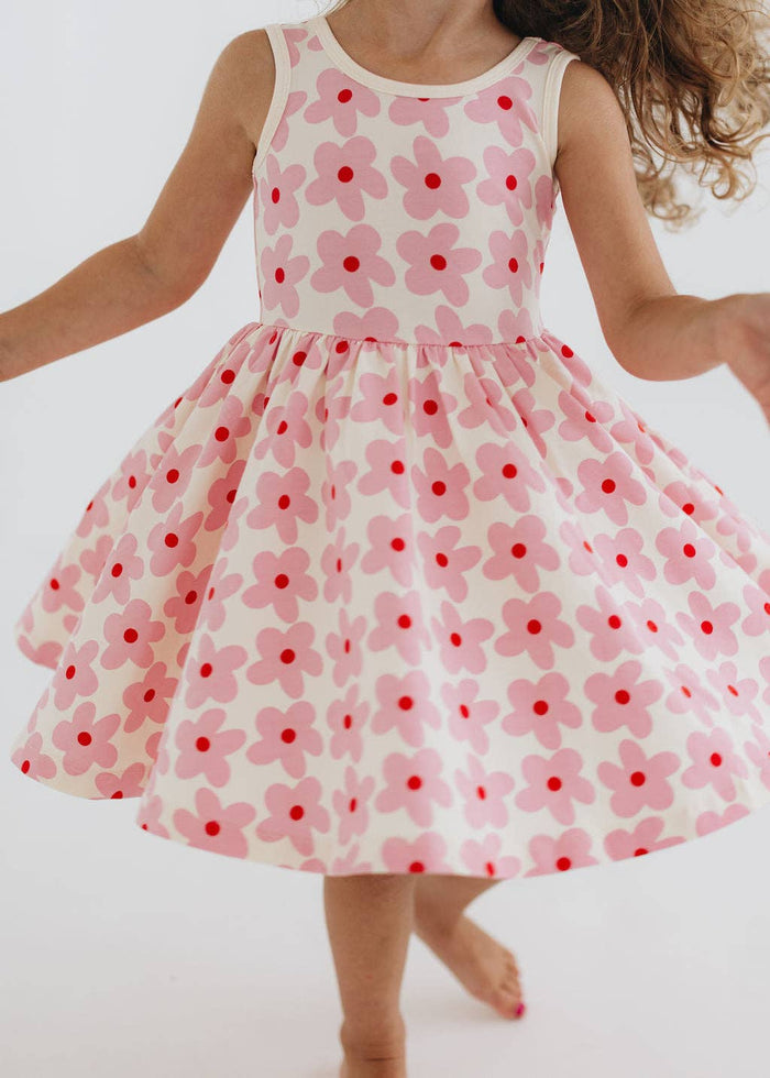 Good Apple Kids - Sleeveless Twirl Dress - Pink Daisies-Good Apples Kids-treehaus