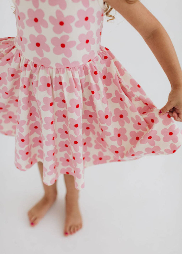 Good Apple Kids - Sleeveless Twirl Dress - Pink Daisies-Good Apples Kids-treehaus