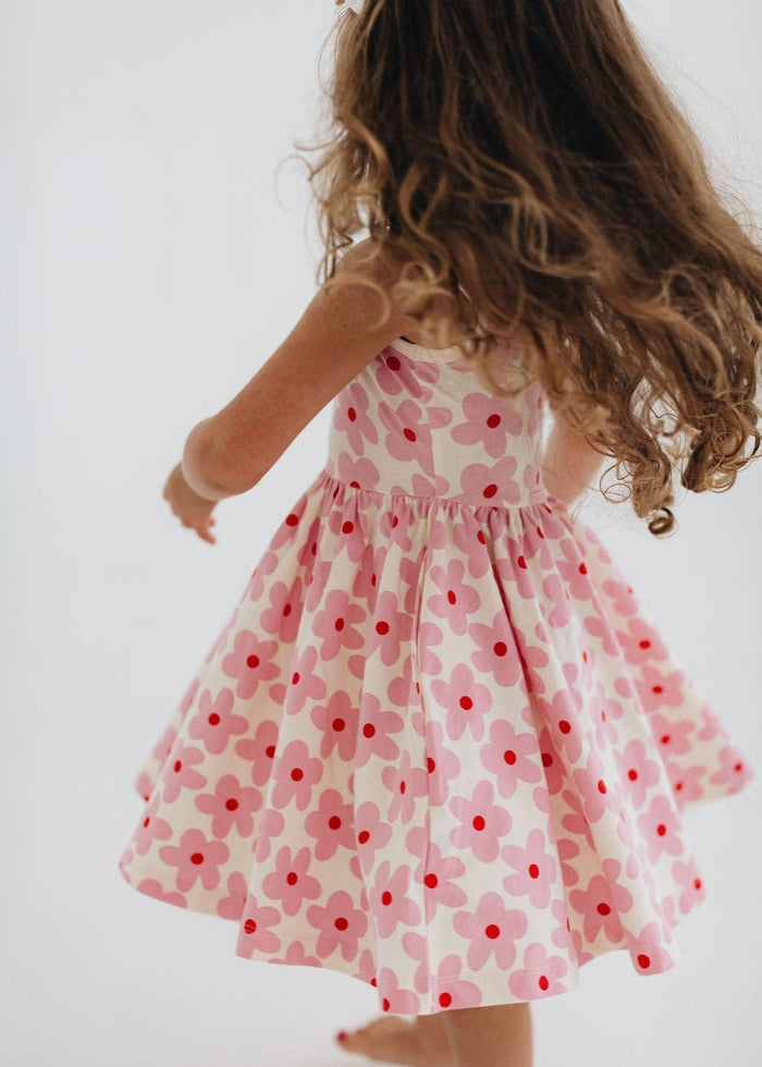 Good Apple Kids - Sleeveless Twirl Dress - Pink Daisies-Good Apples Kids-treehaus