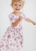 Good Apples Kids - Short Sleeve Twirl Dress - Lavender Blooms-Good Apples Kids-treehaus