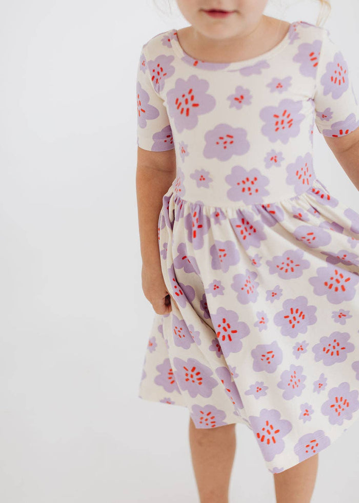 Good Apples Kids - Short Sleeve Twirl Dress - Lavender Blooms-Good Apples Kids-treehaus
