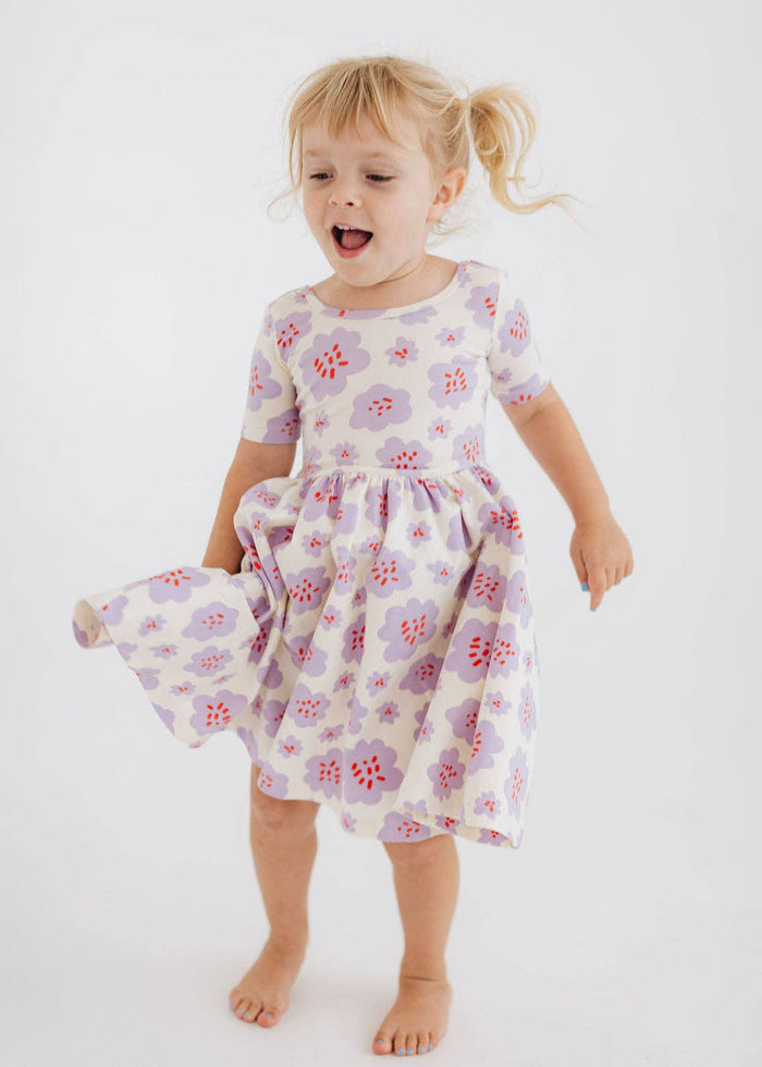 Good Apples Kids - Short Sleeve Twirl Dress - Lavender Blooms-Good Apples Kids-treehaus
