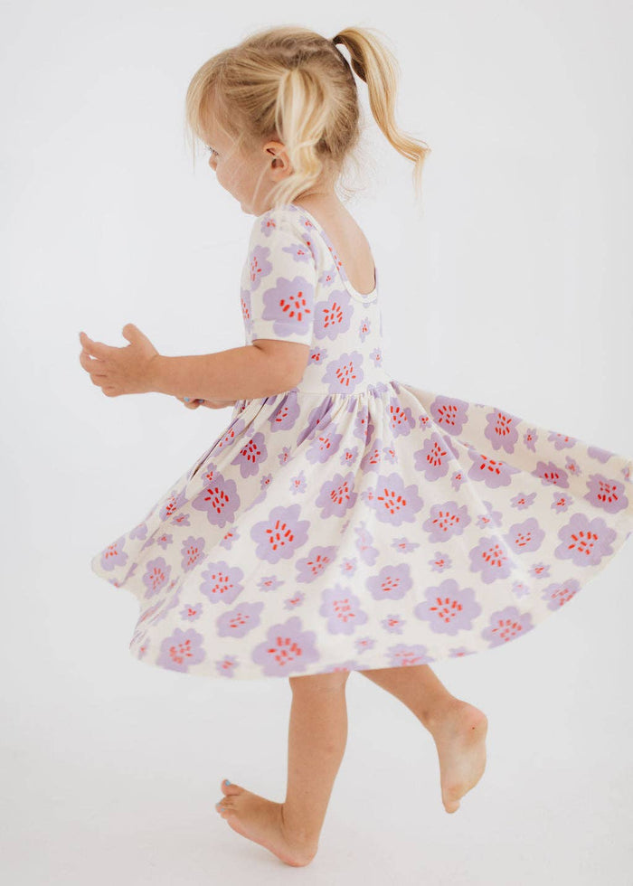 Good Apples Kids - Short Sleeve Twirl Dress - Lavender Blooms-Good Apples Kids-treehaus
