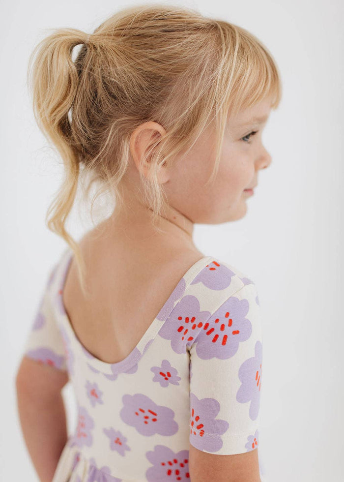 Good Apples Kids - Short Sleeve Twirl Dress - Lavender Blooms-Good Apples Kids-treehaus